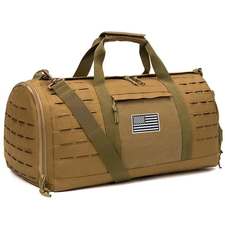 Men's army green waterproof Oxford cloth sports travel handbag with air pillow shoulder strap.
