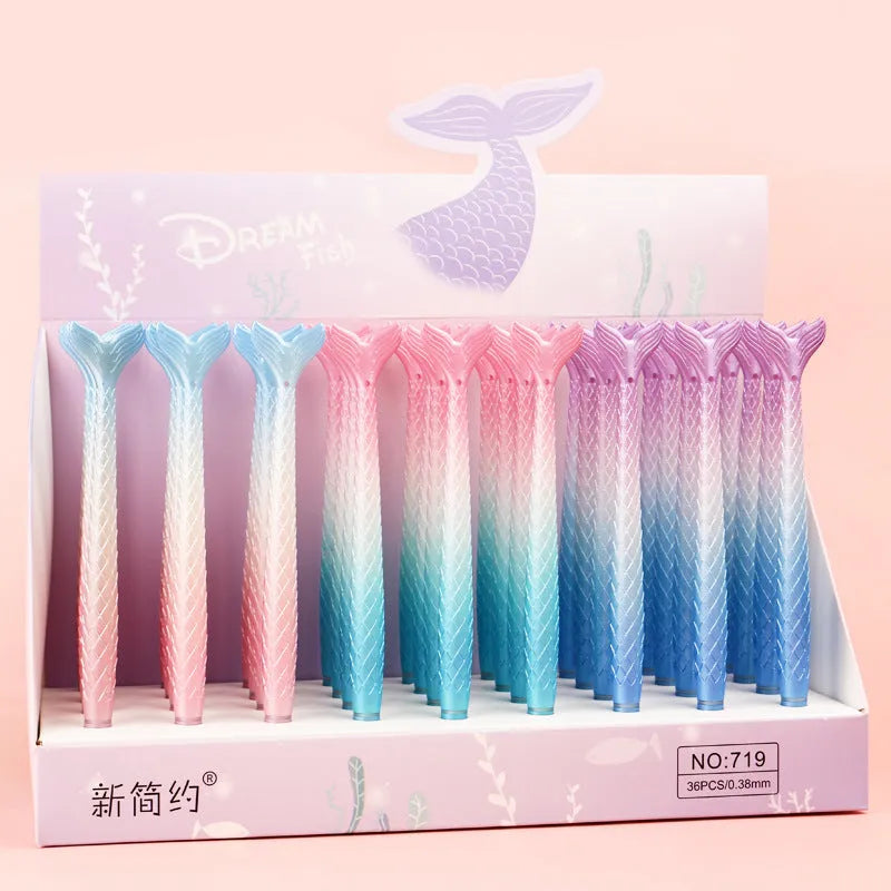 Mermaid pen with 0.38mm needle tube tip in cartoon design and plastic shell