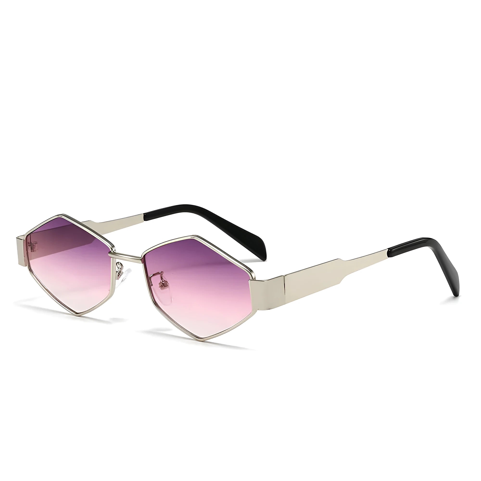 Metal polygon rhombus sunglasses with hexagonal frame in gold and blue lens