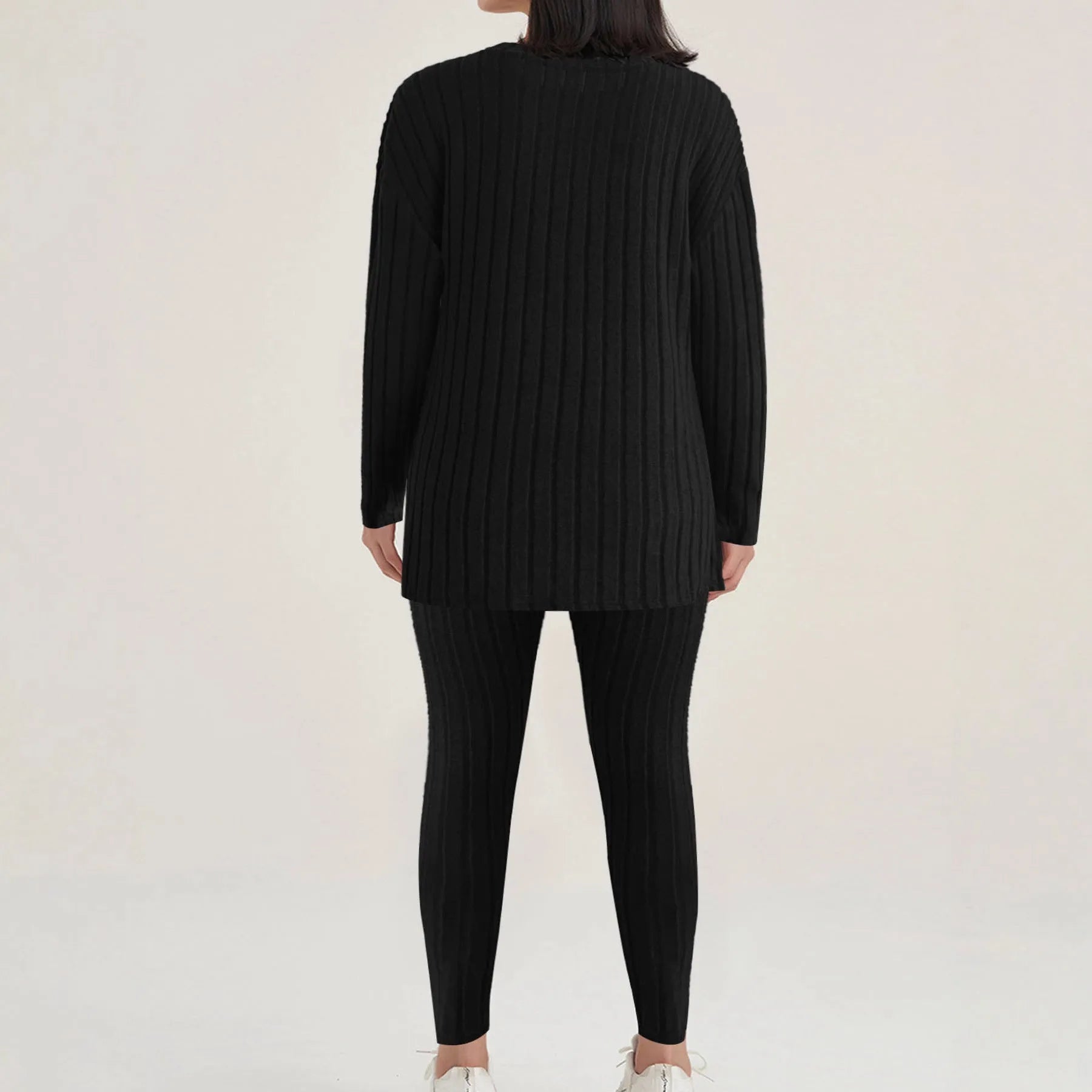 Sunken stripe design two-piece homewear set in polyester fabric available in black and blue colours