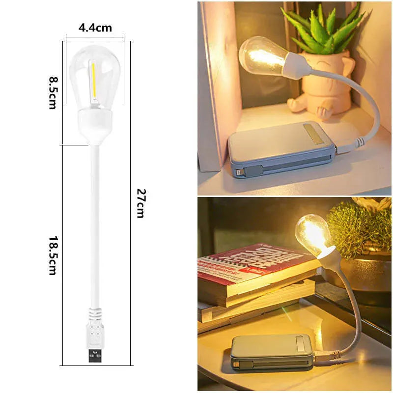 USB rechargeable folding tungsten night light showing warm white illumination