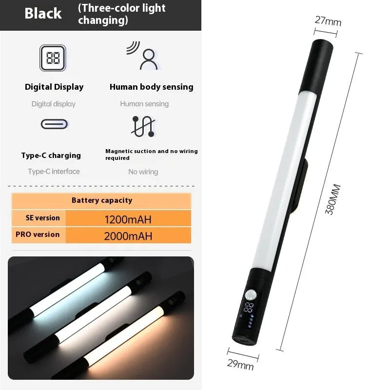 Magnetic charging infrared sensor strip lamp in silver with three-colour light and rechargeable battery