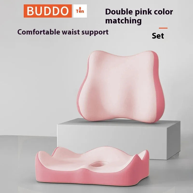Memory foam seat cushion for office and home use in various colour combinations including grey, blue and pink options