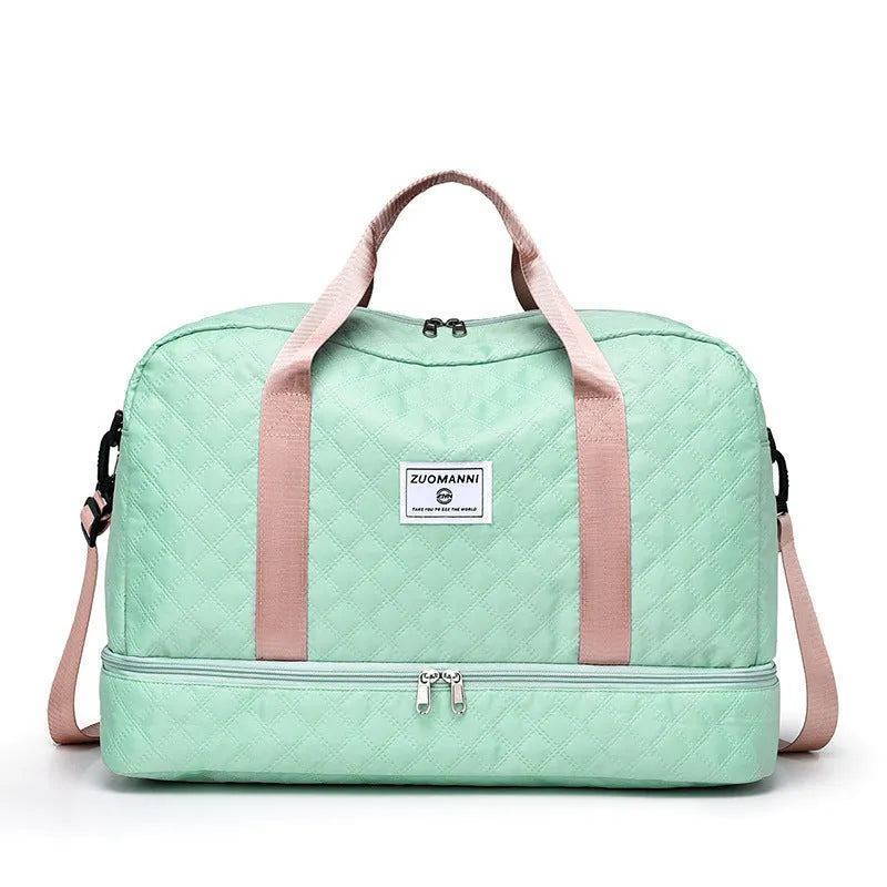Large capacity Oxford cloth travel bag in a solid colour with visible sewing thread detail.