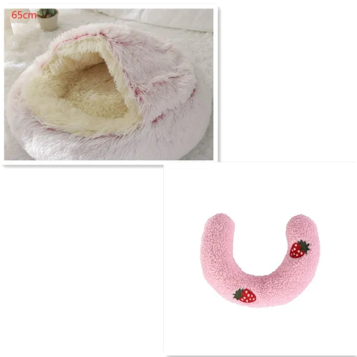 Round plush pet bed in brown for cats and small dogs, size 40cm