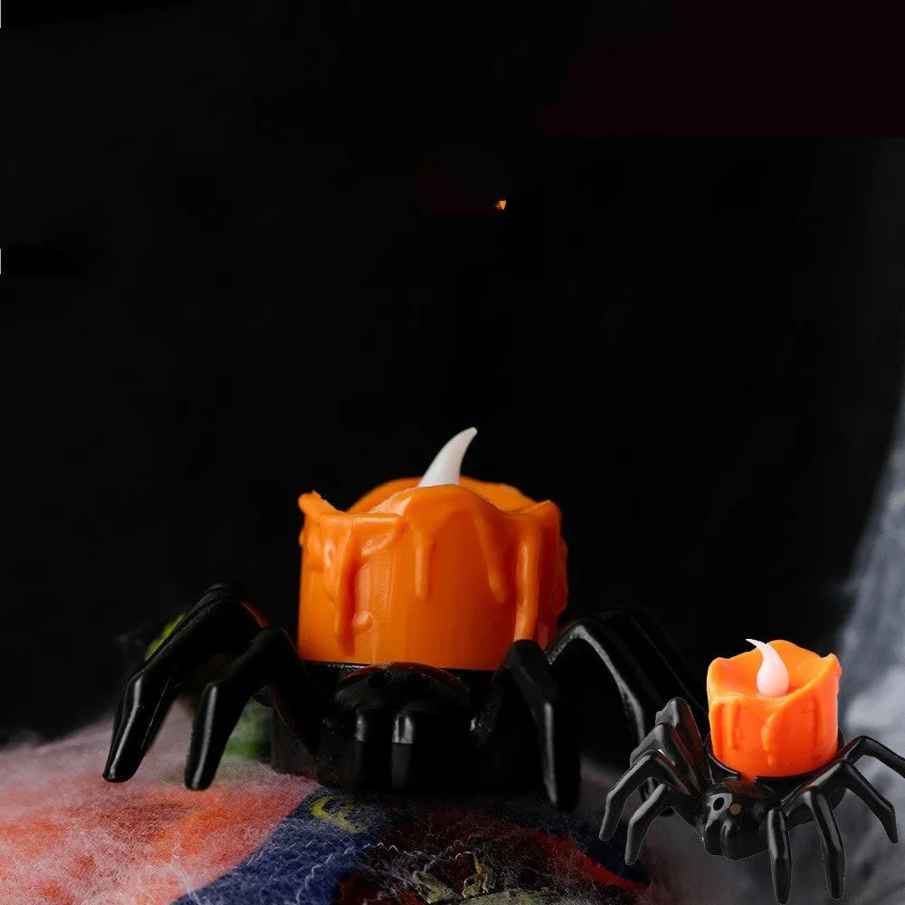 Halloween spider candlestick ornament plastic 7x8.5x5cm battery-powered light Spider lamp colour