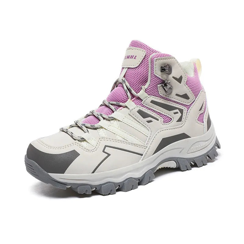 High-top hiking sneakers with rubber sole and flannel upper in multiple colours for outdoor mountain use