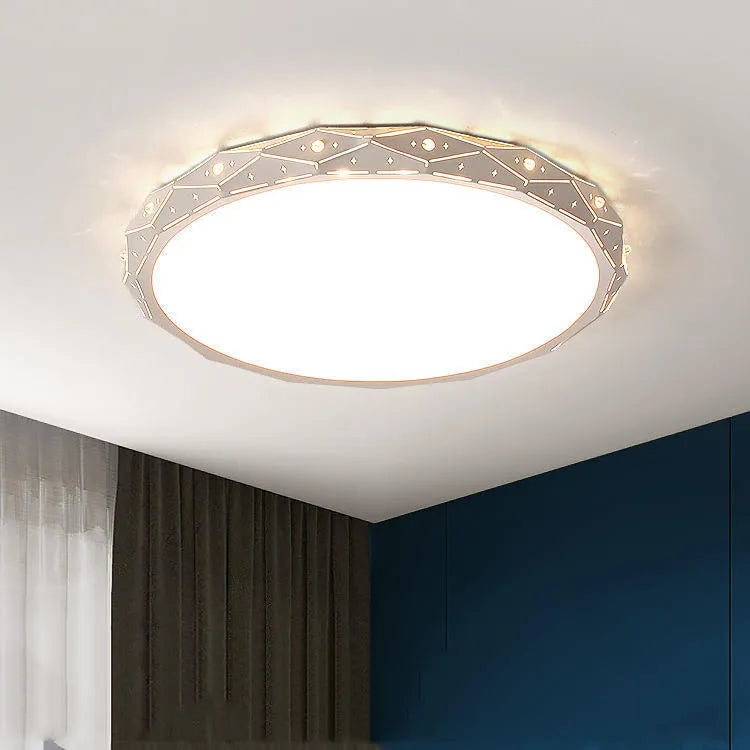 Round iron frame LED ceiling light showing black and white finish options in various diameters