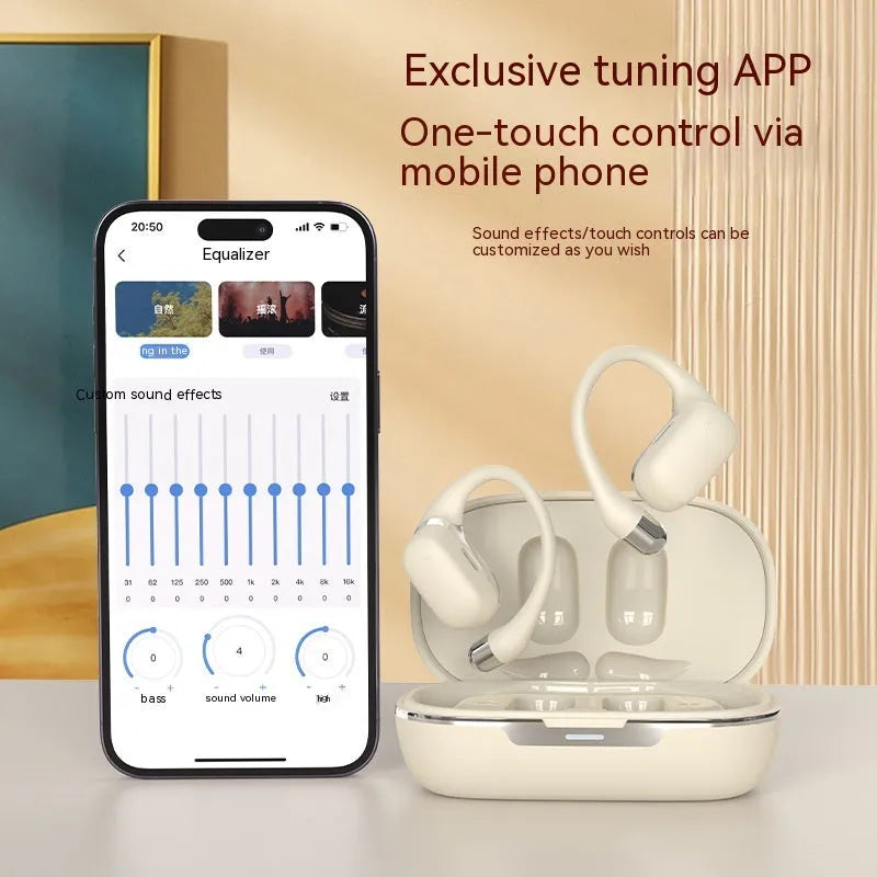 True wireless Bluetooth ear hook headset in black or skin colour with 500mAh battery and V5.4
