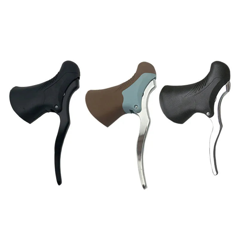 A pair of aluminium alloy road bicycle brake handles in black and black silver colour options.