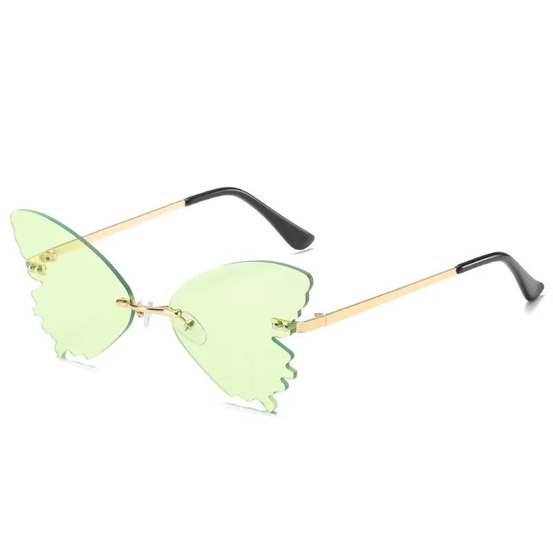 Butterfly rimless sunglasses in vintage style with UV400 protection and plastic metal frame