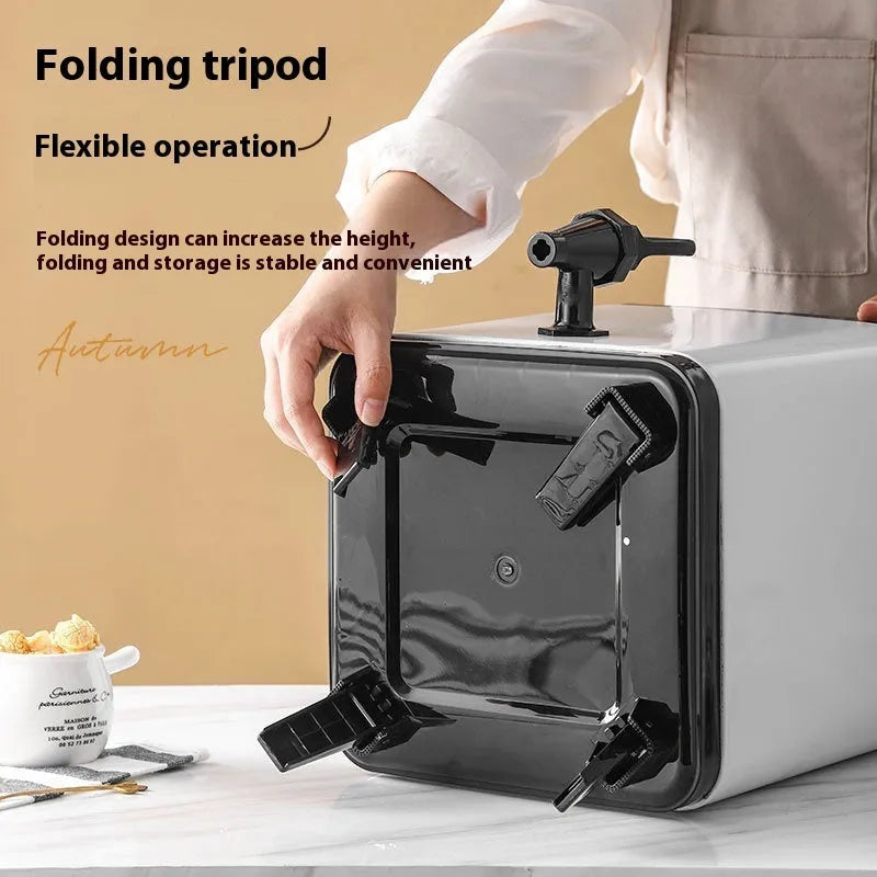 8-litre stainless steel milk tea bucket with square lock closure in silver colour