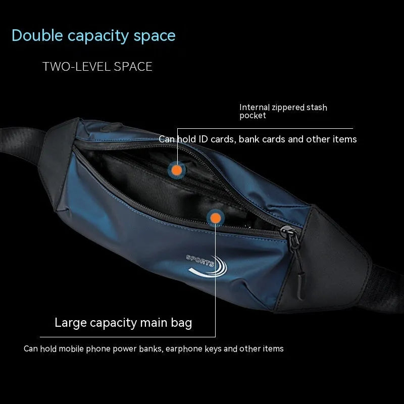 Men's black waterproof waist bag made from Derm Oxford polyester for sports.