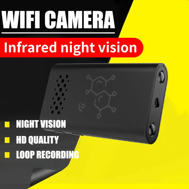 Black smart security camera baby monitor with WiFi connectivity for mobile phone remote viewing