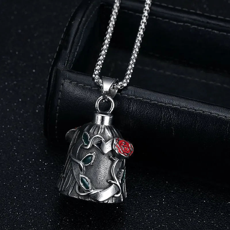 Titanium steel vintage motorcycle lucky bell with geometric shape and double-sided epoxy rose decoration