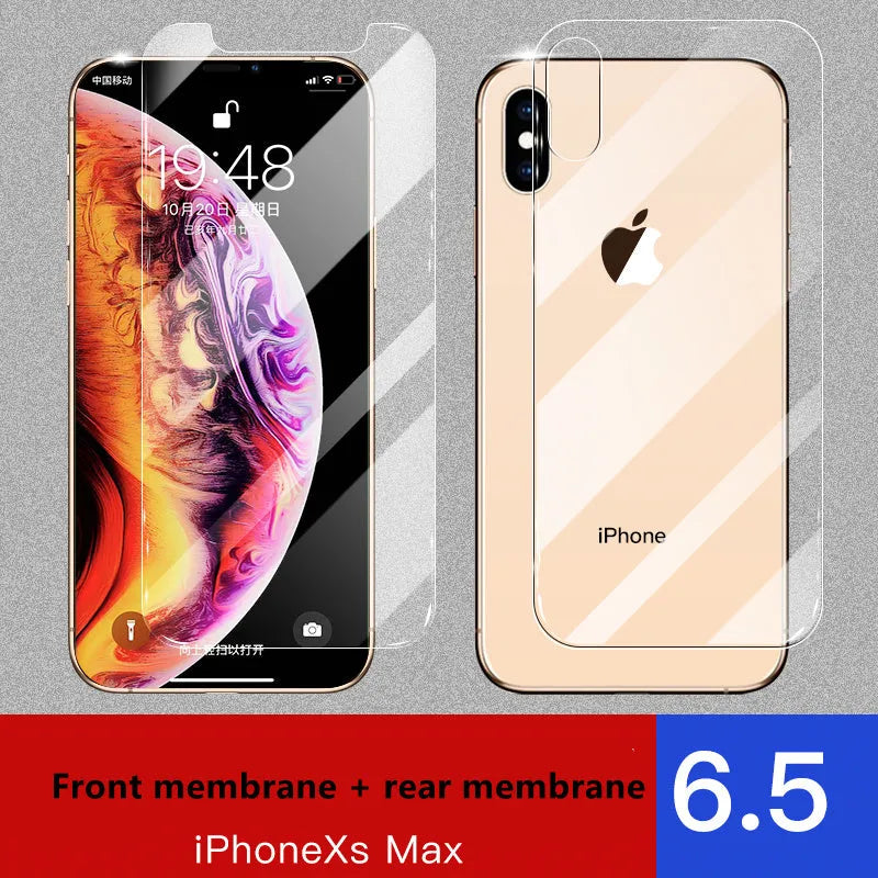 Apple iPhone 11 Pro Max with tempered glass screen protector applied to front and rear.