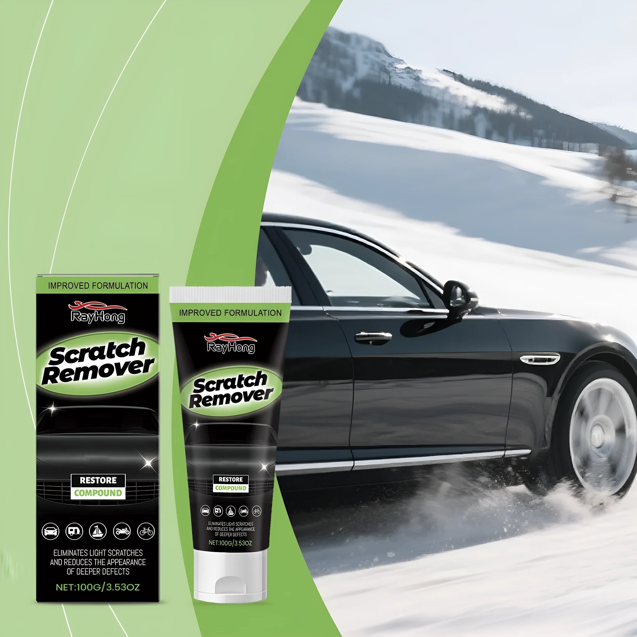 Car paint scratch recovery cream tube measuring 3.8x16.3cm with 100g nano coating formula