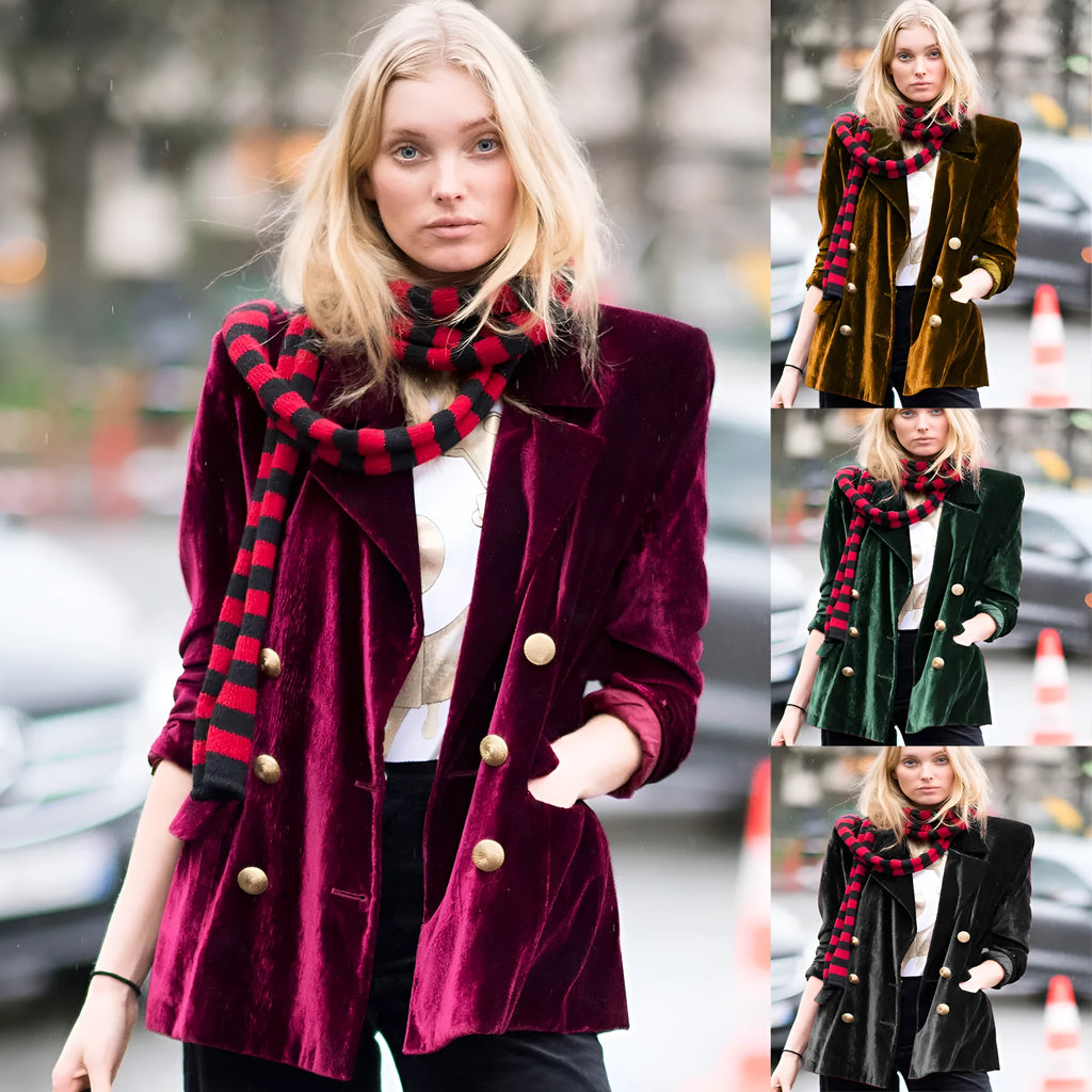 Women's mid-length loose fit suit coat with pockets, long sleeves, 65cm length, available in black, wine red, dark green, ginger yellow
