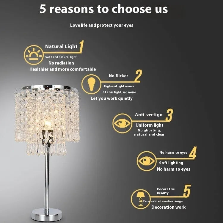 Rechargeable crystal decorative table lamp, 20x42cm, modern simplicity style, with UK EU US AU plug options.