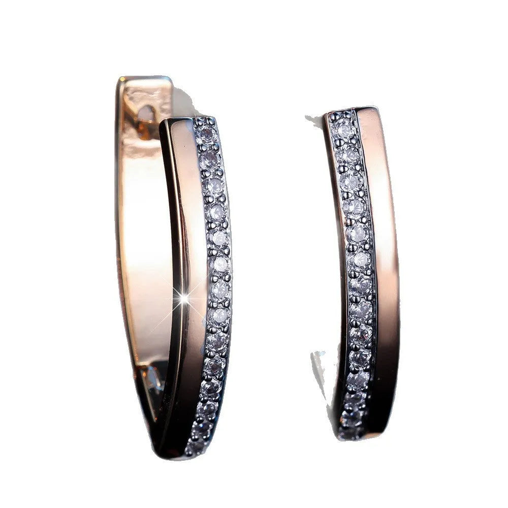 Women's V-shaped geometric ear clips, copper with electroplated champagne gold finish, clip-on style