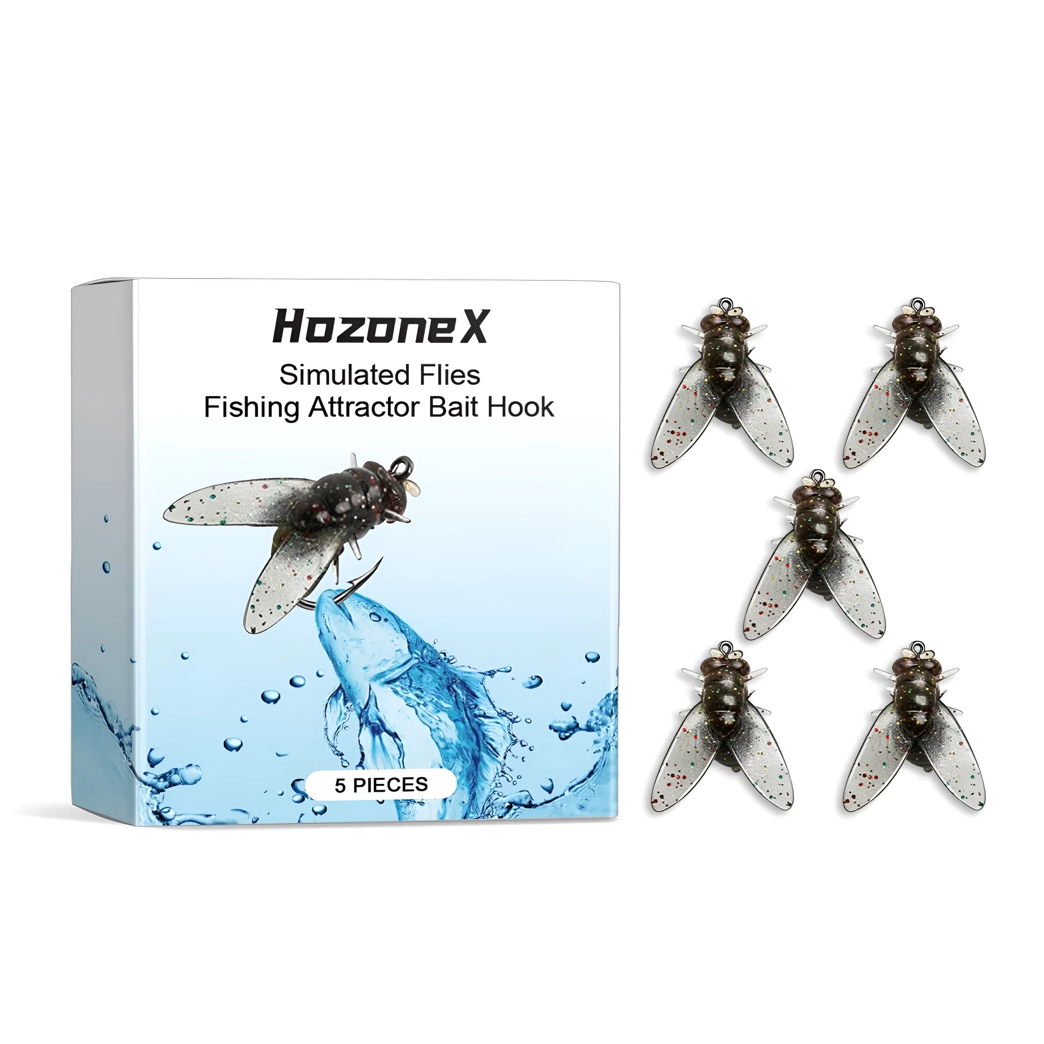 Five small green TPR and silicone soft bait lures shaped like insects on a hook.