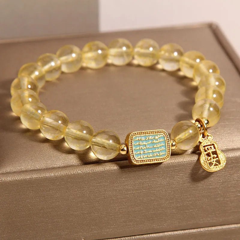 Women's natural citrine crystal bracelet with rhinestone decorative elements