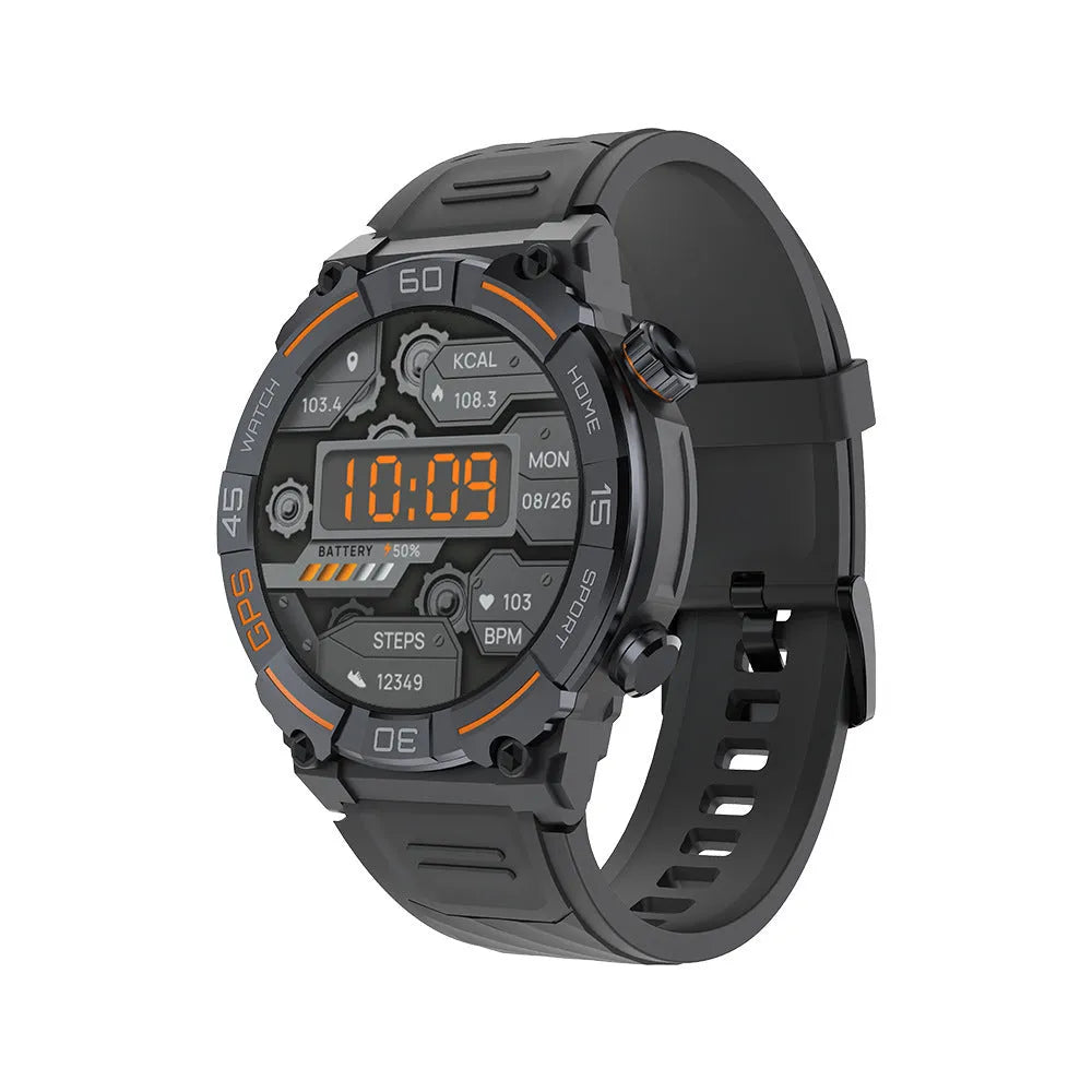 MG02 smart watch with Bluetooth calling on wrist, showing TFT touch screen displaying health metrics.