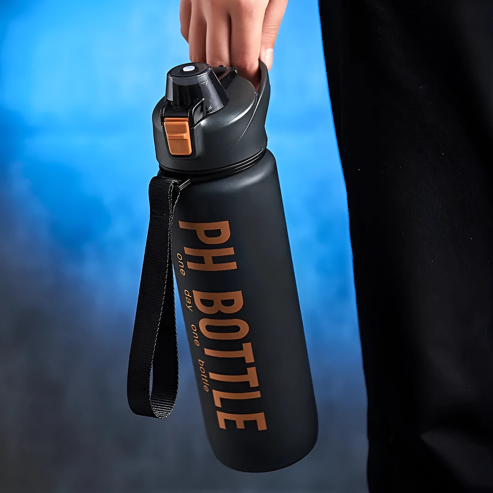 Men's 1000ml matte black plastic water bottle portable direct beverage style