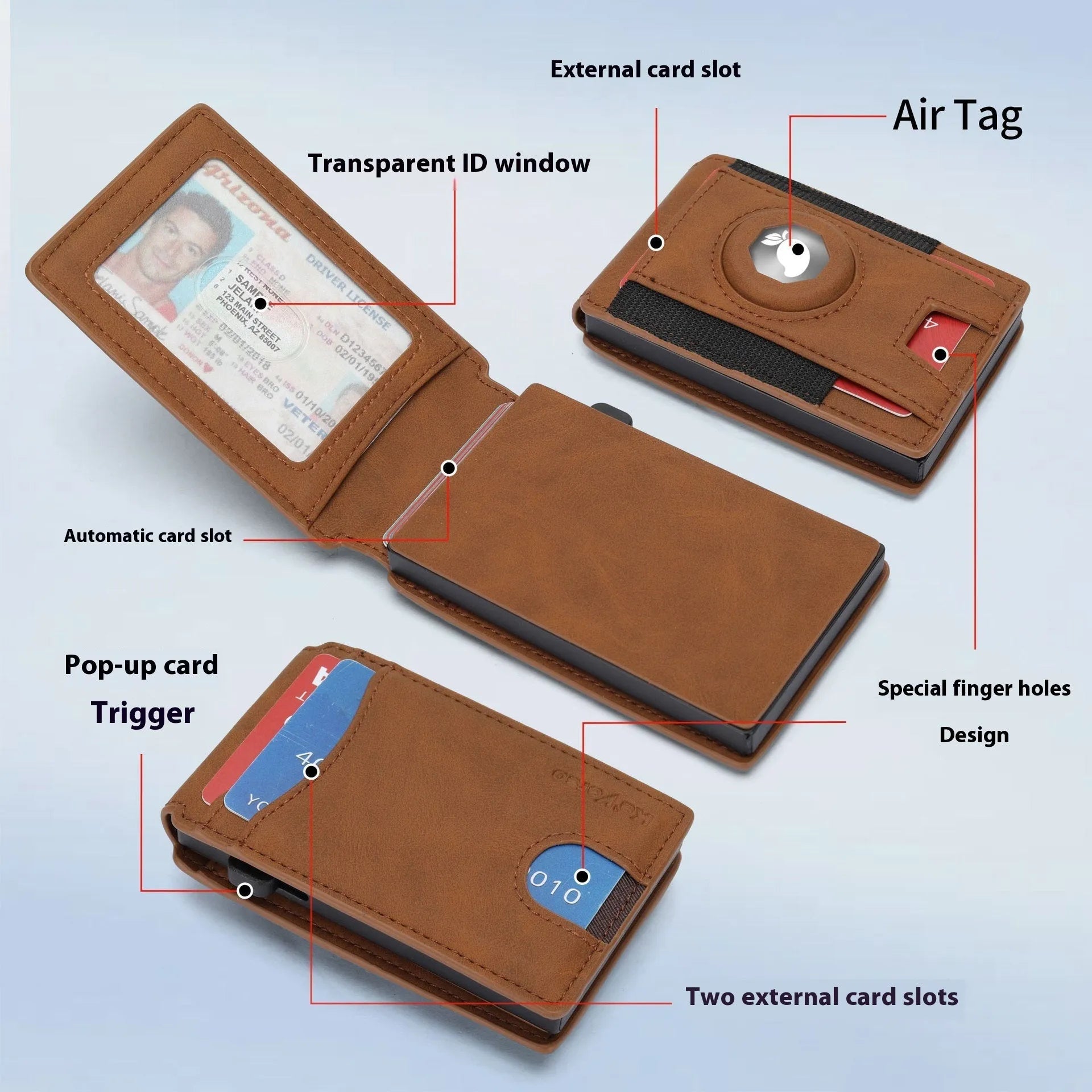 Men's microfiber card holder wallet in black, dark brown, or light brown.
