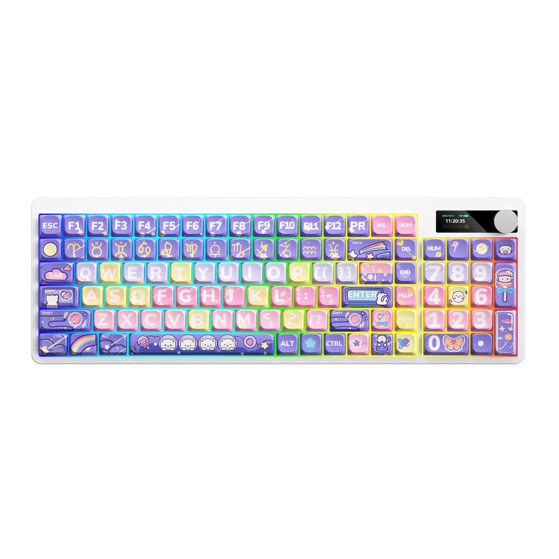 Black iron cow mechanical keyboard with RGB backlight showing full keys without punching design