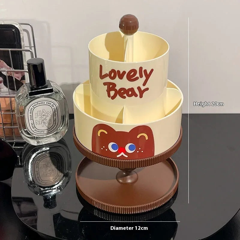 Beige rotating cosmetic brush storage barrel with 18-litre capacity on its storage rack.
