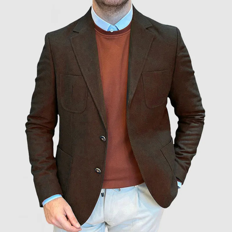 Men's loose-fit casual cotton suit jacket in army green colour, retro style