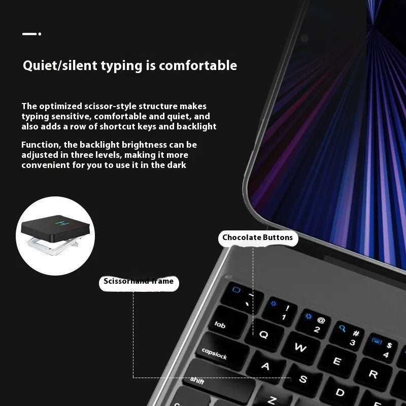 Magnetic suction wireless keyboard and protective sleeve for iPad Pro, shown in blue colour.
