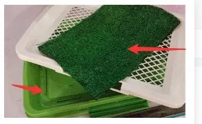 Green dog cleaning tool grid lawn flat toilet with press-button, removable grid, and antibacterial carpet, 46.5x34.5x6.5cm