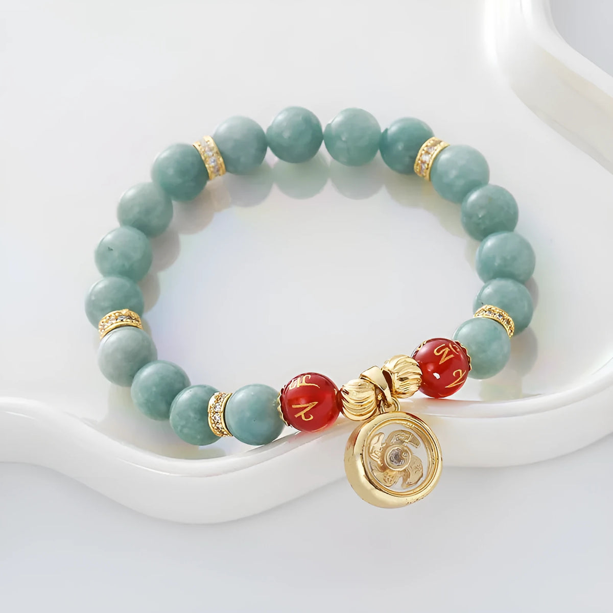 Myanmar jade chalcedony agate bracelet with lotus seedpod geometric shape and electroplated finish