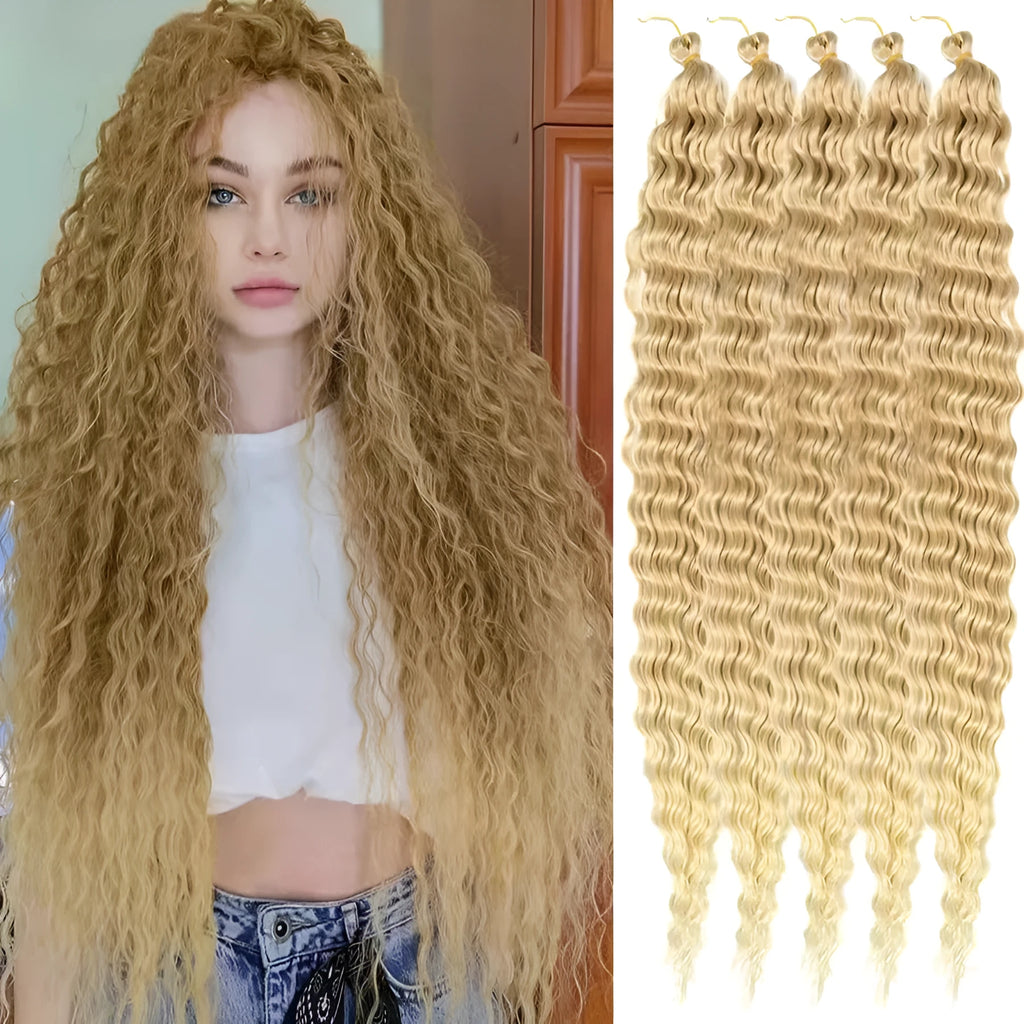 Long 32-inch synthetic wig in a natural brown colour with full, flowing fibres