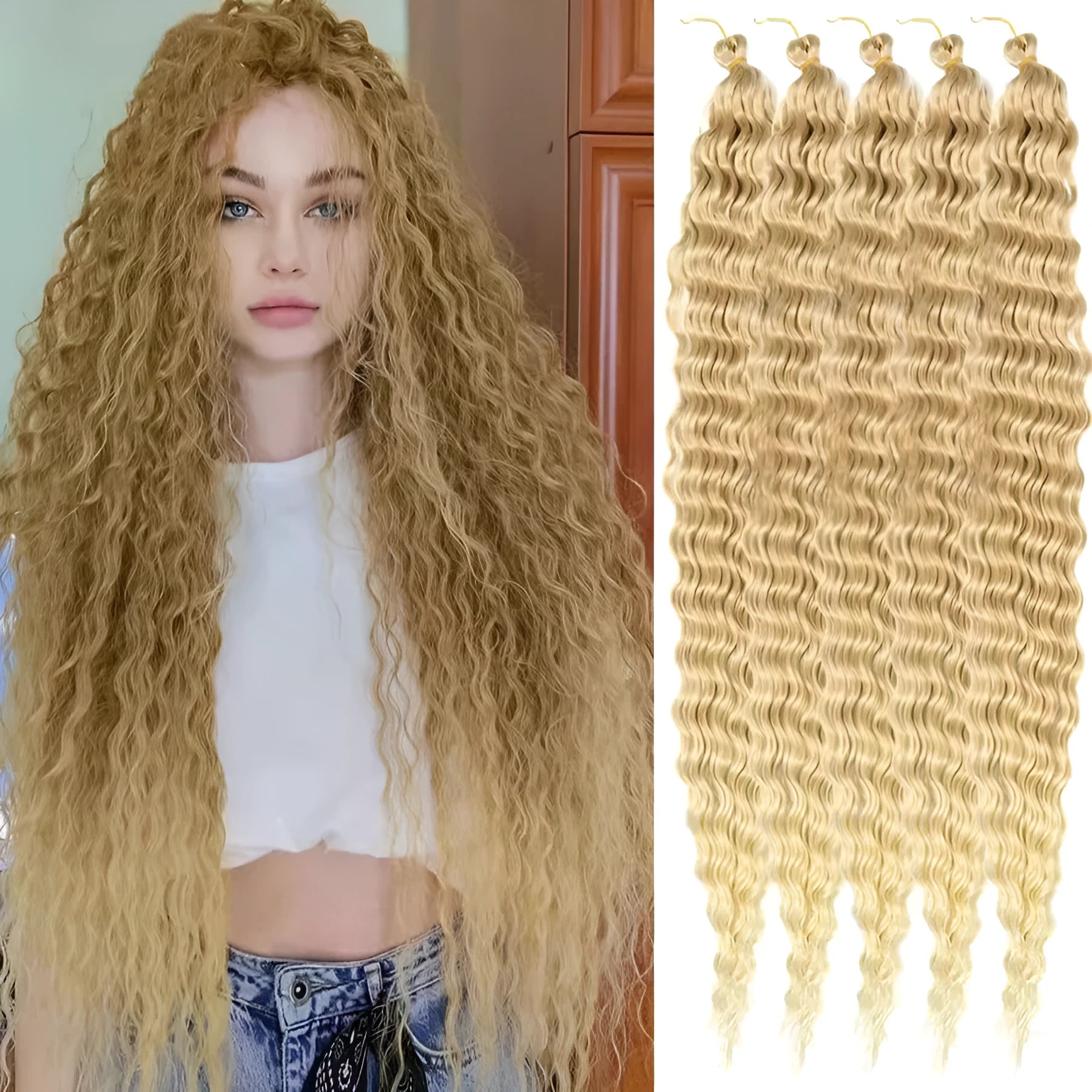 Long 32-inch synthetic wig in a natural brown colour with full, flowing fibres