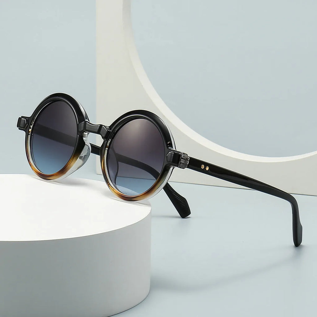 Round retro sunglasses C2 Black Frame Double Gray plastic frame UV400 protection