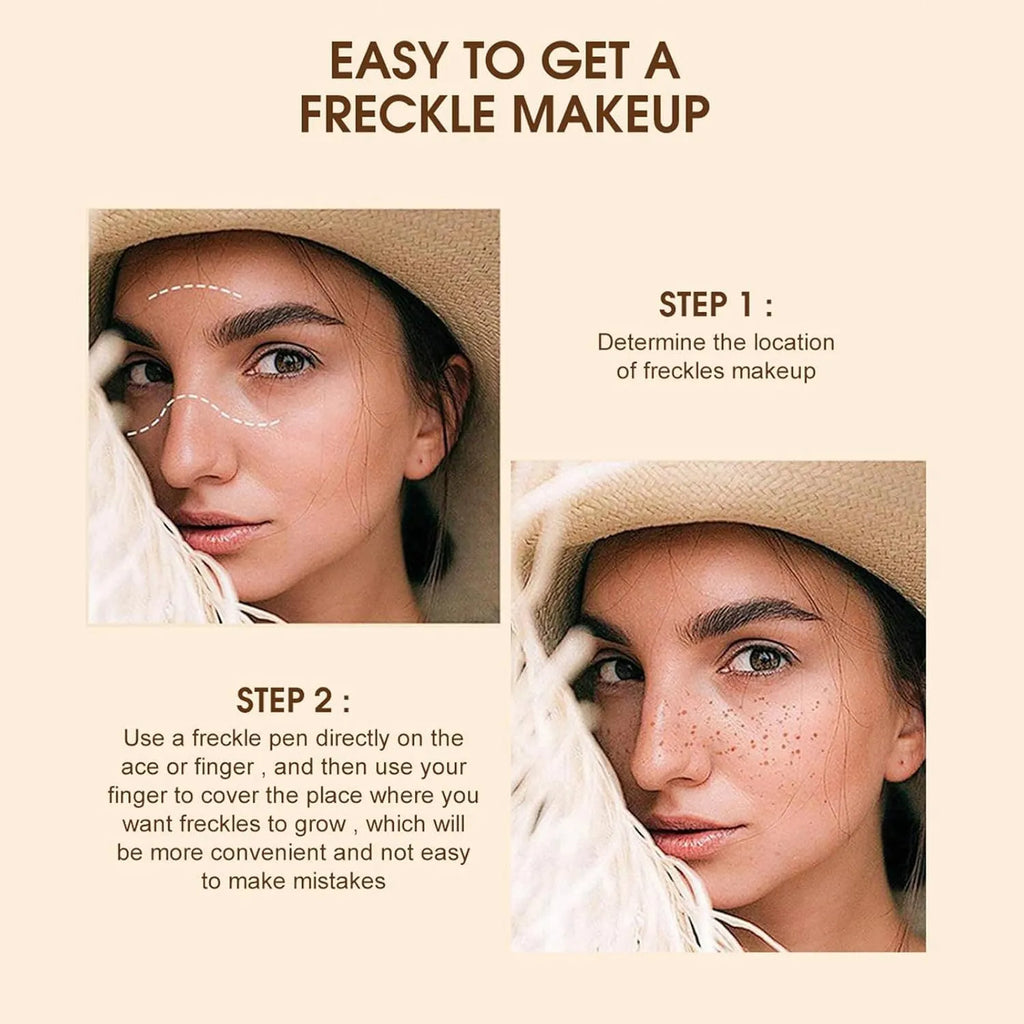 Dark brown waterproof freckle pen with precision tip for natural-looking cosmetic freckles.