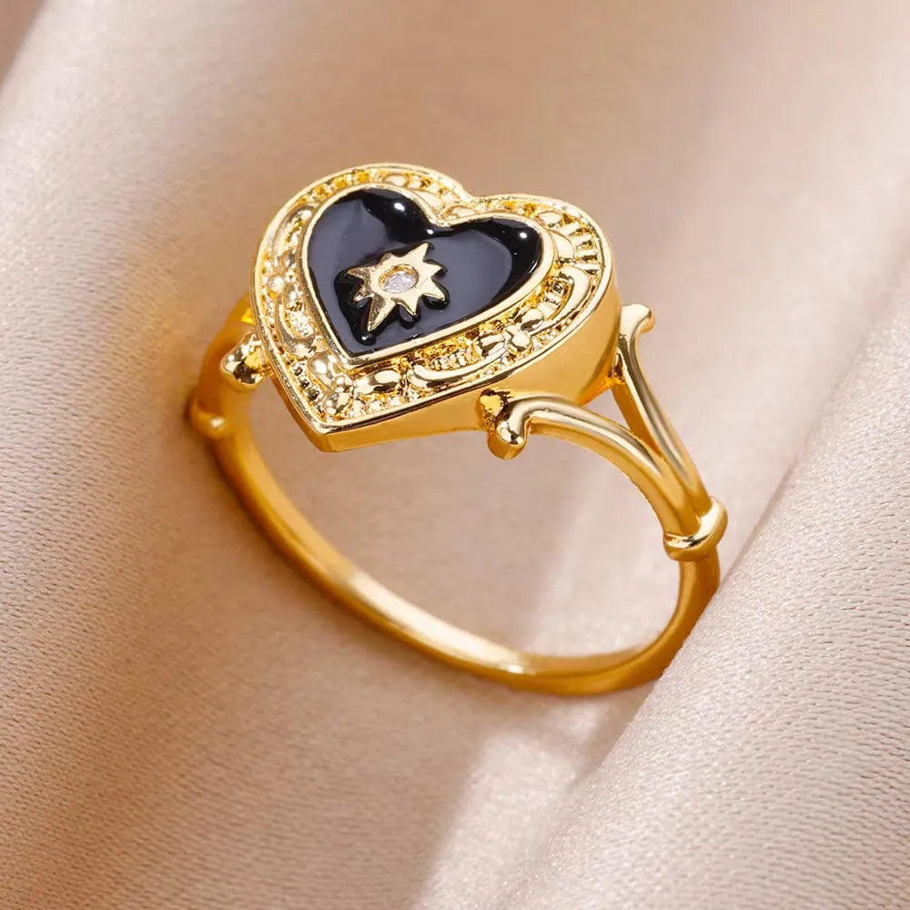 18K gold plated copper open mouth ring with synthetic zircon love emerald motif on white background