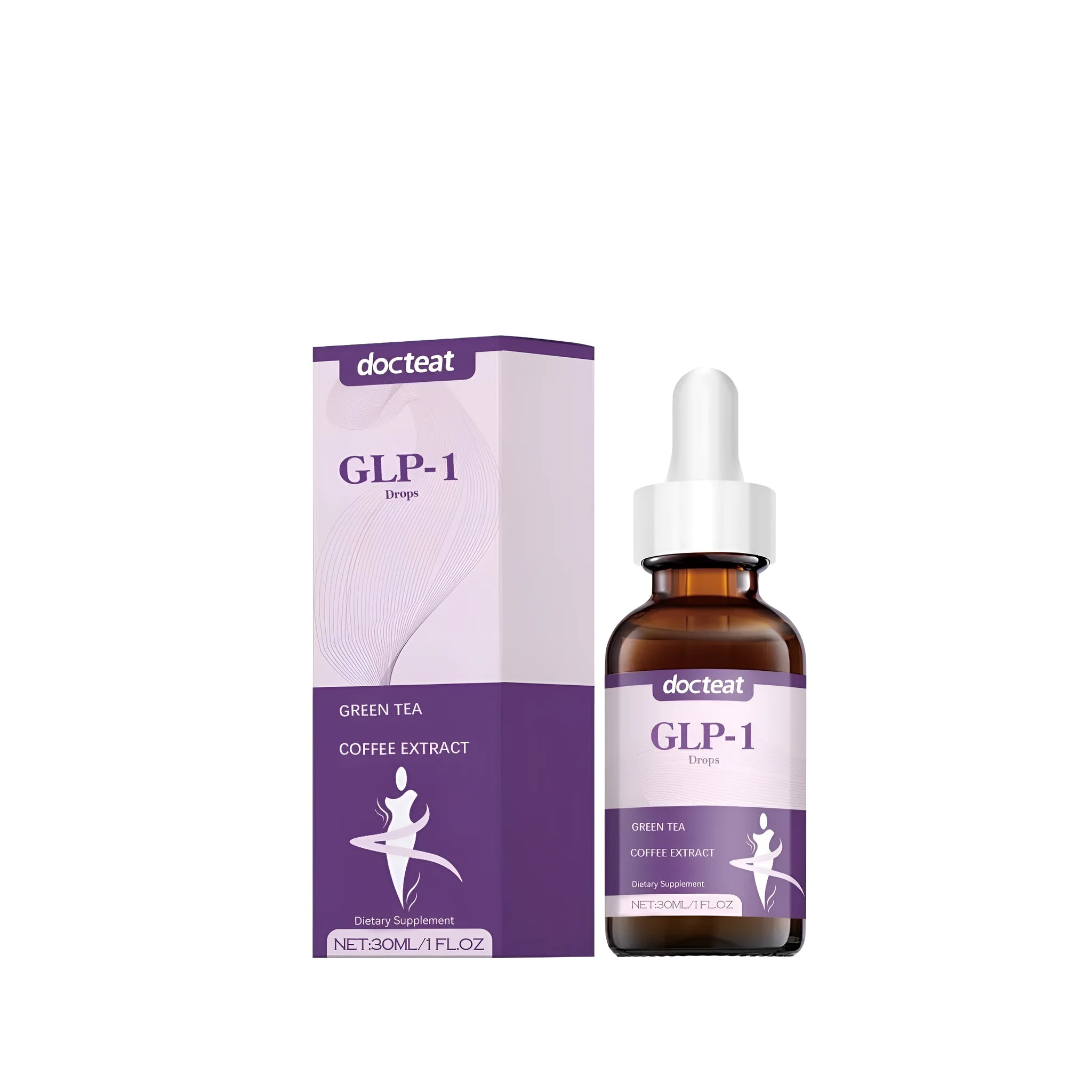 30ml bottle of herbal dietary supplement drops for weight management support.