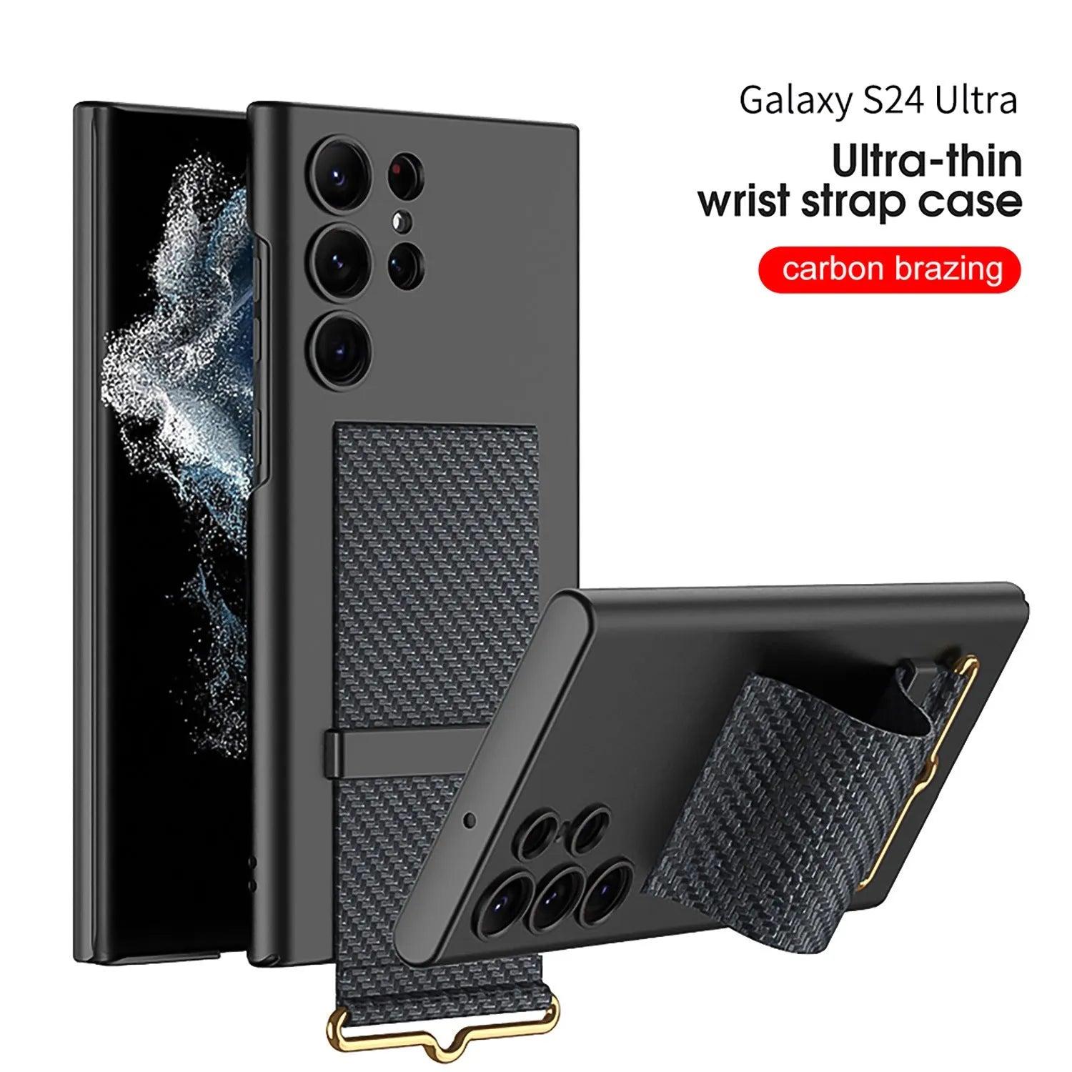 Ultra-thin PC phone case in carbon fiber pattern with bracket for Samsung Galaxy S23 Ultra