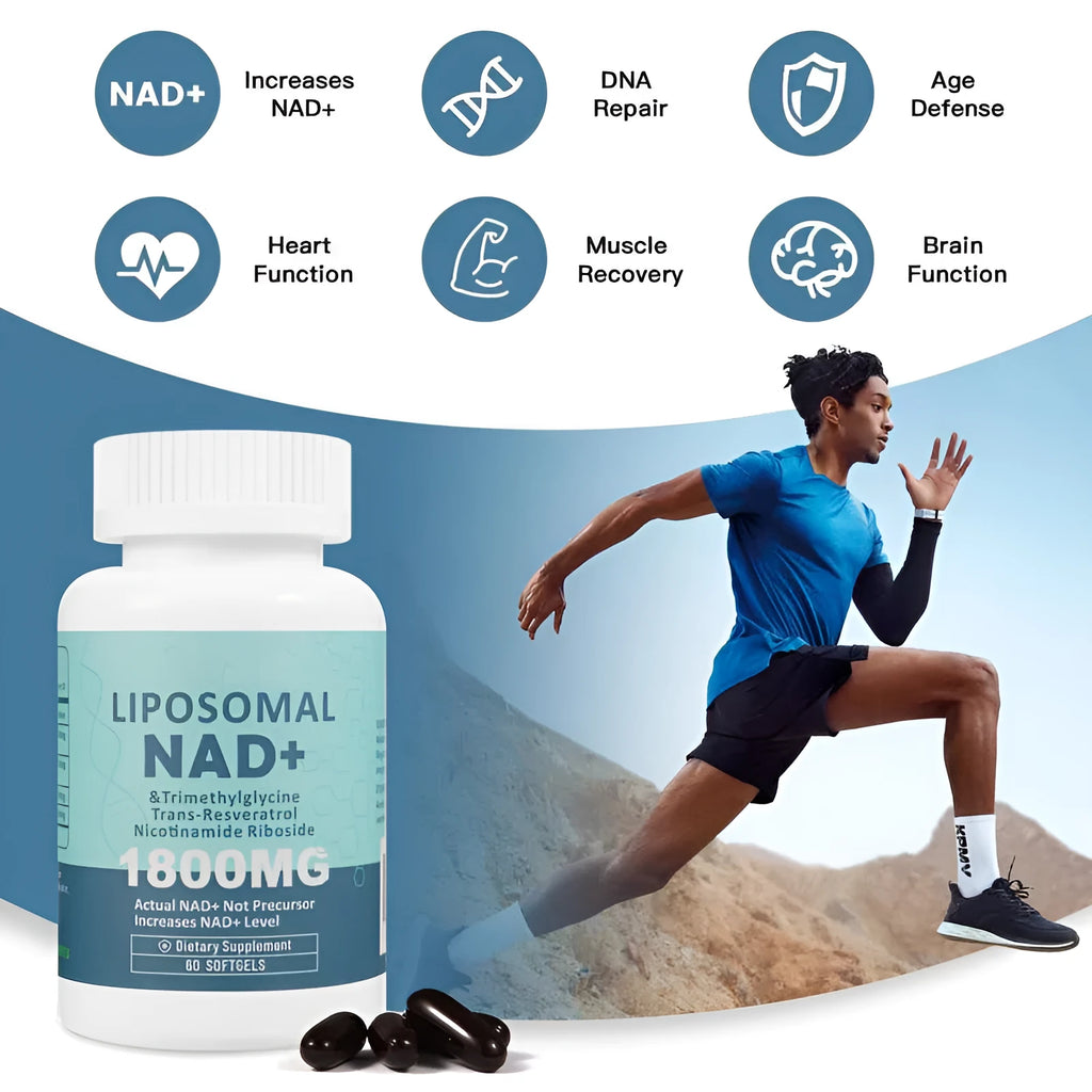 Bottle of nicotinamide mononucleotide NMN gel capsules supplement with 60 or 120 count options.