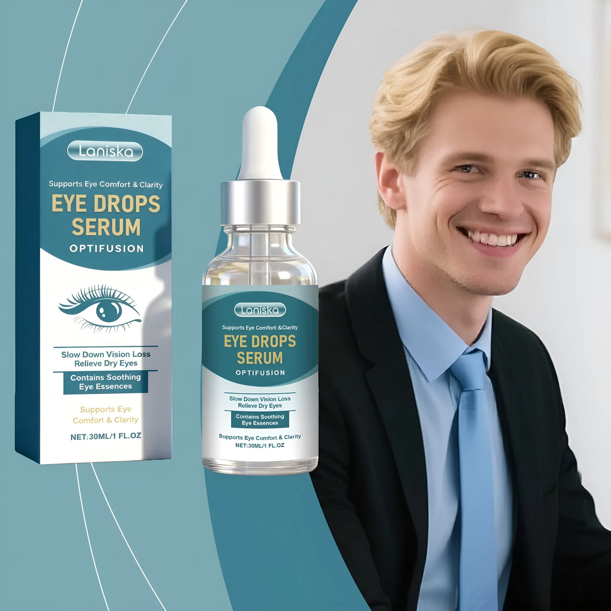 30ml eye soothing essence bottle with vitamin E, vitamin C, and lutein for under-eye skincare