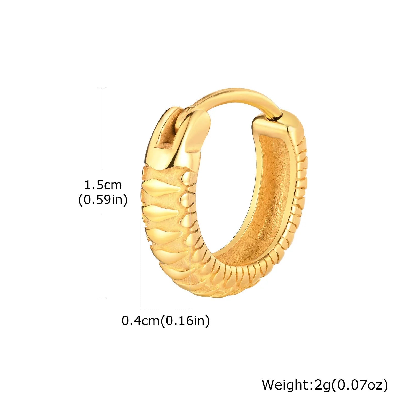Stainless steel snake pattern hip hop ear rings in black and gold colour options