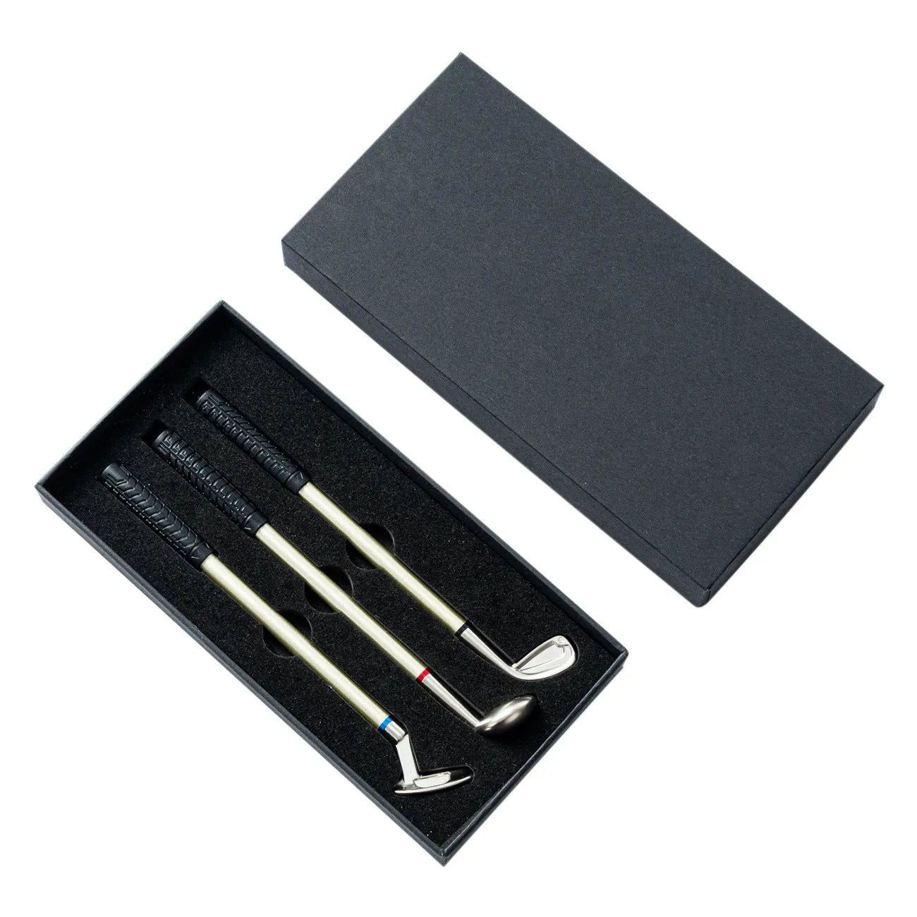 Three metal ballpoint pens with 0.7mm bullet-type heads in gift packaging