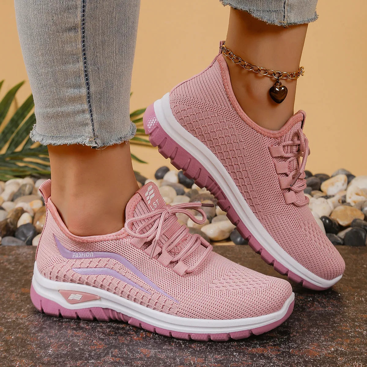 Women's breathable mesh casual sports shoes with non-slip rubber sole, low top, lace-up closure, available in multiple colours and sizes 36-42