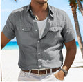 Men's loose fit cotton summer shirt with polo collar in solid colours