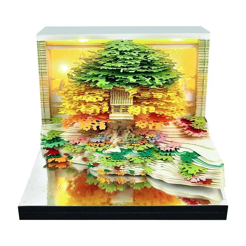 3D paper carving calendar 2026 desktop ornament in green or pink paper brick shape with Chinese or English calendar options