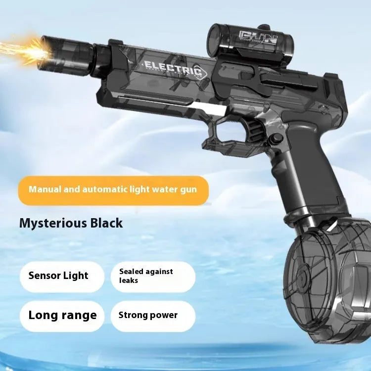Electric water pistol in light version black or blue with automatic spray and USB charging cable